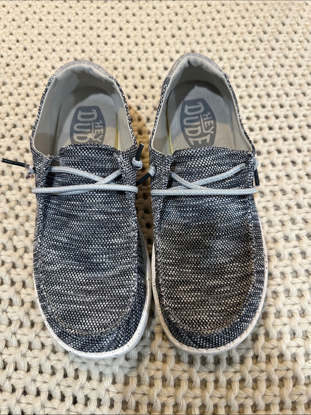 Hey Dude Women’s Slip-On Sneakers in Heather Black/White Knit